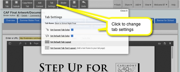change tab name or color