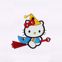Broomstick Flying Hello Kitty Applique Embroidery Design
