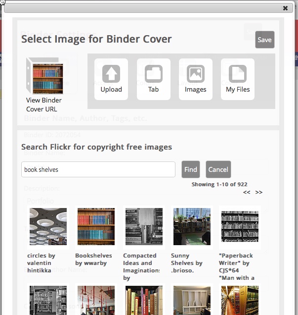 screenshot of 'Select Image for Binder Cover'