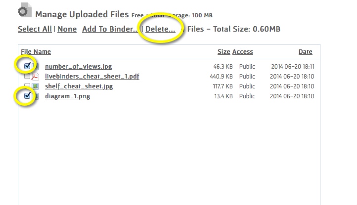 Screenshot of delete files