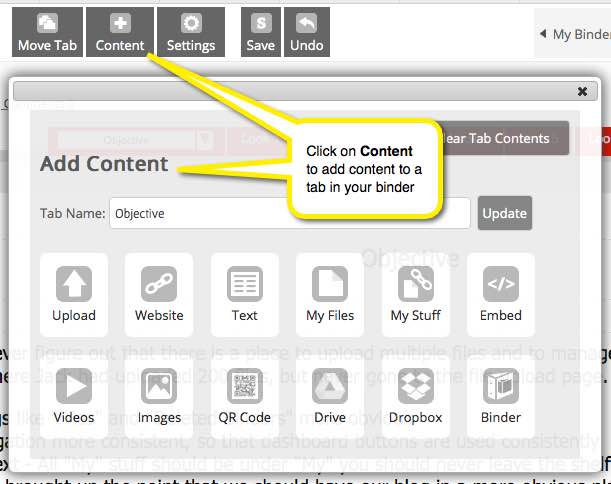add links, upload files, add other content, set text layout