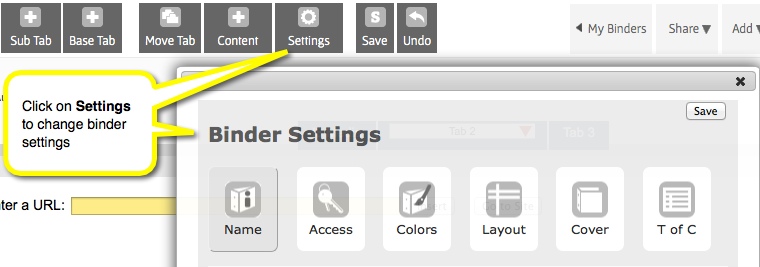 change Binder Settings