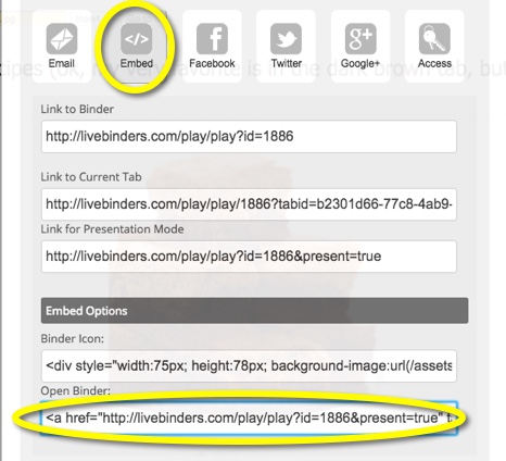 Selection for embedding an open binder