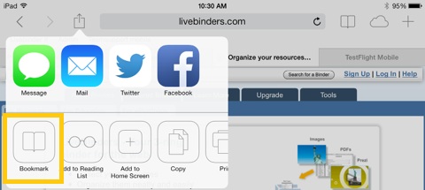 screenshot of ipad - where to add bookmark