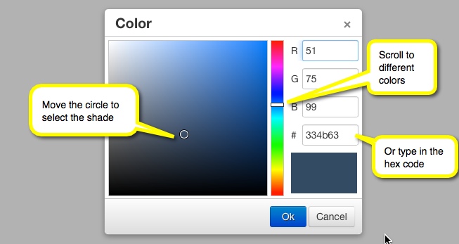 screenshot of selecting tab color