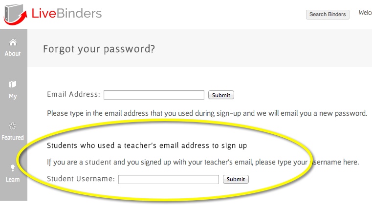 student retrieve password page