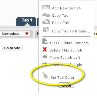 Drop down on tab for selecting color
