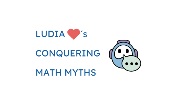 Decorative image showing Ludia chatbot icon and Math Myths book cover.